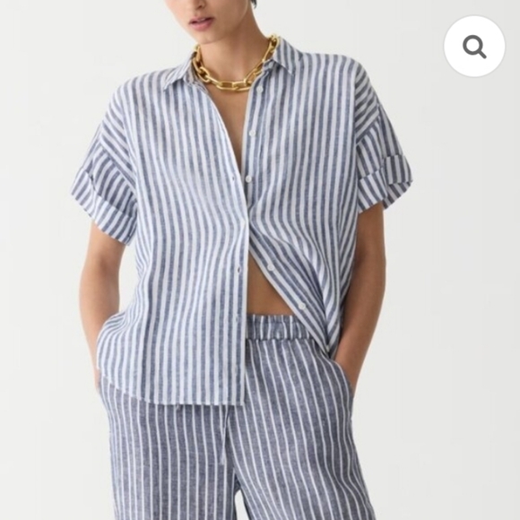 J. Crew Tops - J. Crew Capitaine Linen Shirt, Blue Stripe, Size M